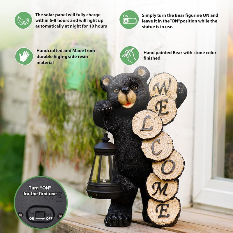 Qeeman Solar Bear Garden Decor Statues: Patio Porch Balcony Yard Art Lawn Ornaments Outdoor Outside Decorations - Birthday Gifts for Mom Grandma Women - Image 4